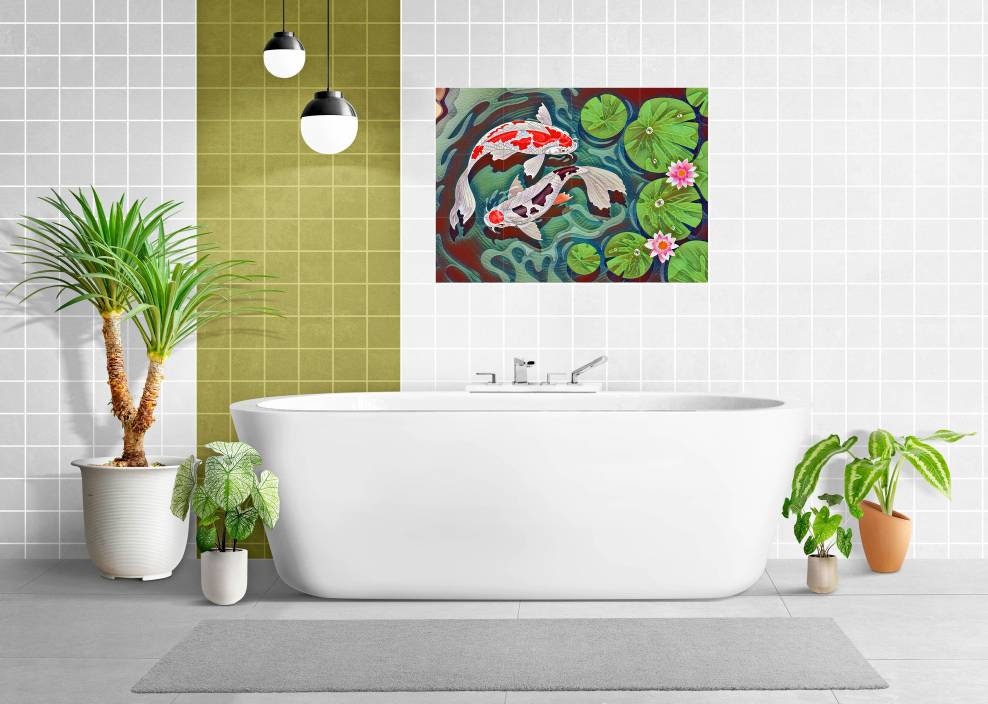 Tile Mural/Mosaic Ceramic Panel of a Japanese Koi Fish - Koi Fish wall print - Japanese wall print - Tile Mural - Gloss Tiles - Tile Mosaic
