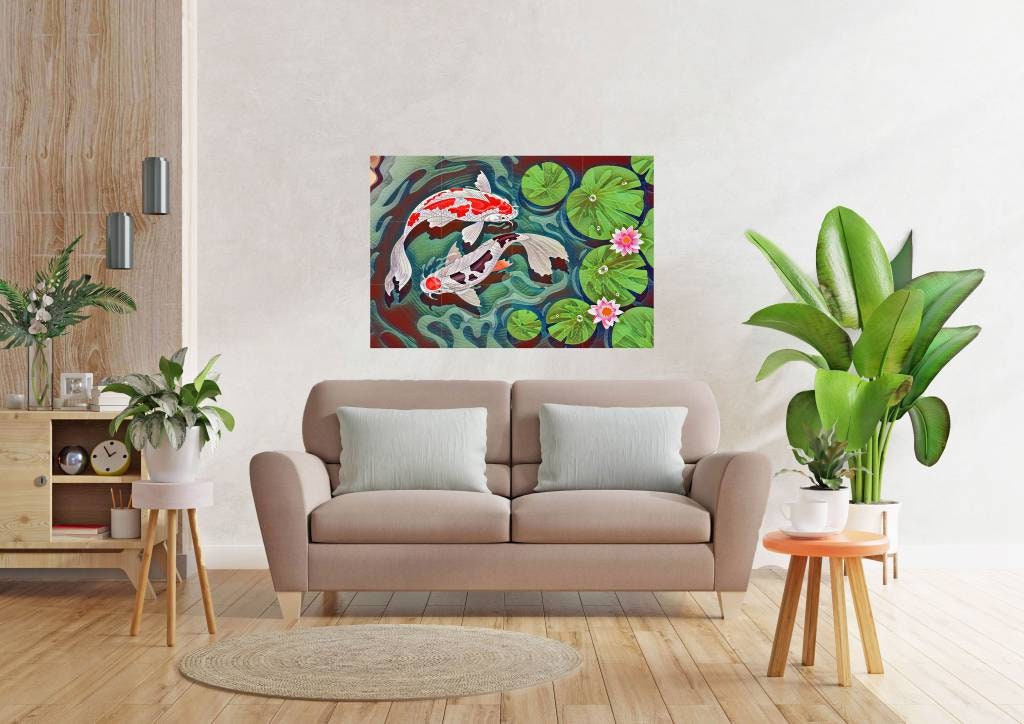 Tile Mural/Mosaic Ceramic Panel of a Japanese Koi Fish - Koi Fish wall print - Japanese wall print - Tile Mural - Gloss Tiles - Tile Mosaic