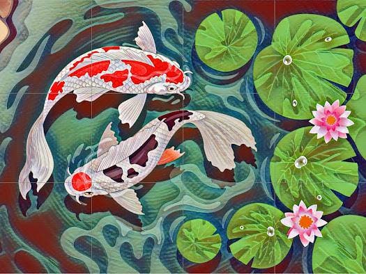 Tile Mural/Mosaic Ceramic Panel of a Japanese Koi Fish - Koi Fish wall print - Japanese wall print - Tile Mural - Gloss Tiles - Tile Mosaic