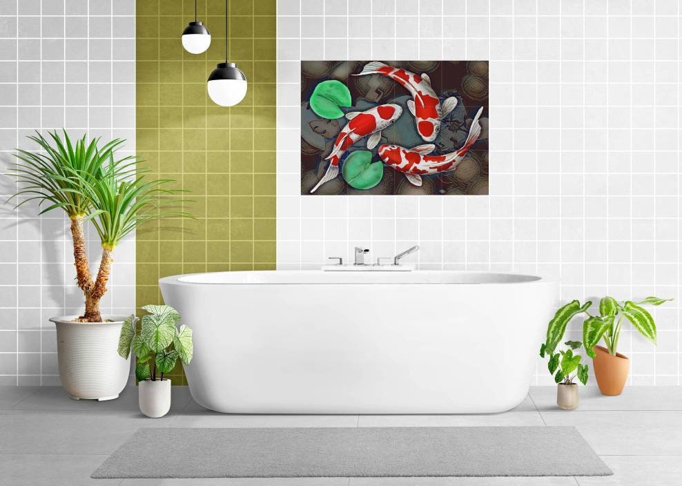 Tile Mural/Mosaic Ceramic Panel of a Japanese Koi Fish Japan Painting - Japanese Koi fish print - Tile Mural - Gloss Tiles - Tile Mosaic