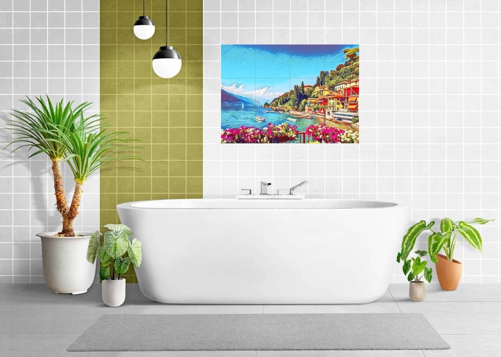 Tile Mural/Mosaic Ceramic Panel of Lake Como - Lake Como wall print - Lake Come Wall Art - Tile Mural - Gloss Tiles - Tile Mosaic