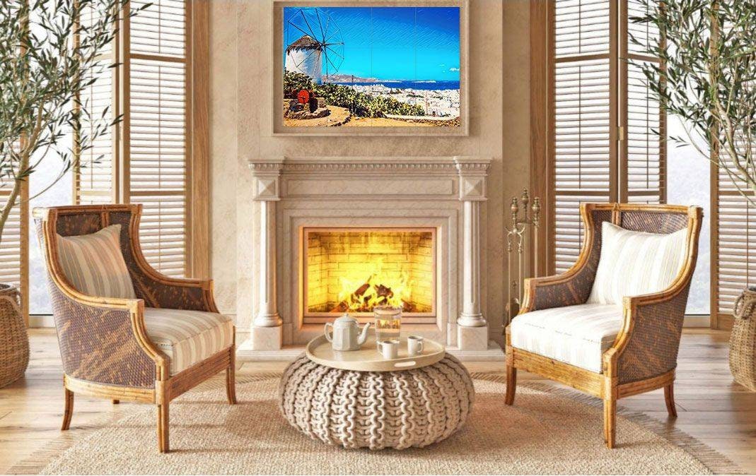 Tile Mural/Mosaic Ceramic Panel of Mykonos Greece -Mykonos wall print - Mykonos Wall Art - Tile Mural - Gloss Tiles - Tile Mosaic
