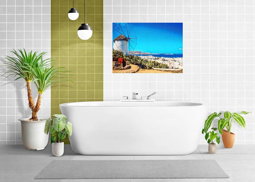 Tile Mural/Mosaic Ceramic Panel of Mykonos Greece -Mykonos wall print - Mykonos Wall Art - Tile Mural - Gloss Tiles - Tile Mosaic