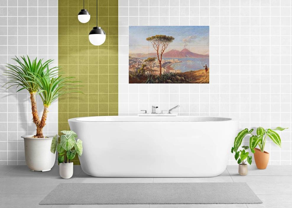 Tile Mural/Mosaic Ceramic Panel of Naples Mount Vesuvio - Italian Landscape - Naples Wall Art - Tile Mural - Gloss Tiles -Tile Mosaic