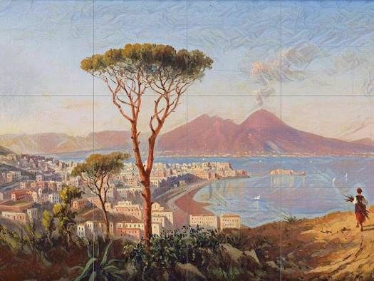 Tile Mural/Mosaic Ceramic Panel of Naples Mount Vesuvio - Italian Landscape - Naples Wall Art - Tile Mural - Gloss Tiles -Tile Mosaic