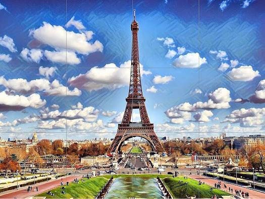Tile Mural/Mosaic Ceramic Panel of Paris Tour Eiffel - Tour Eiffel print - Paris Wall Art - Paris print -Tile Mural - Tile Mosaic