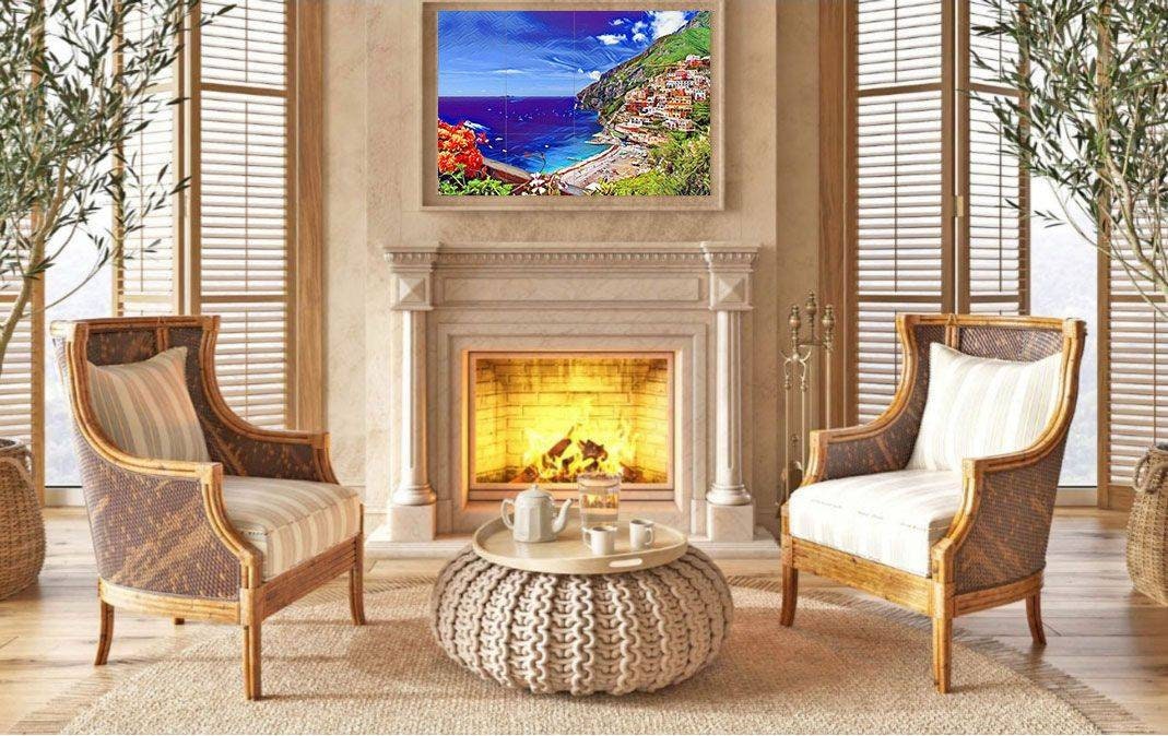 Tile Mural/Mosaic Ceramic Panel of Positano - Positiano wall print Positano wall art - Tile Mural - Italian Mosaic -Gloss Tiles -Tile Mosaic