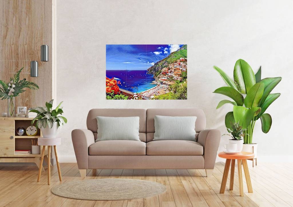 Tile Mural/Mosaic Ceramic Panel of Positano - Positiano wall print Positano wall art - Tile Mural - Italian Mosaic -Gloss Tiles -Tile Mosaic