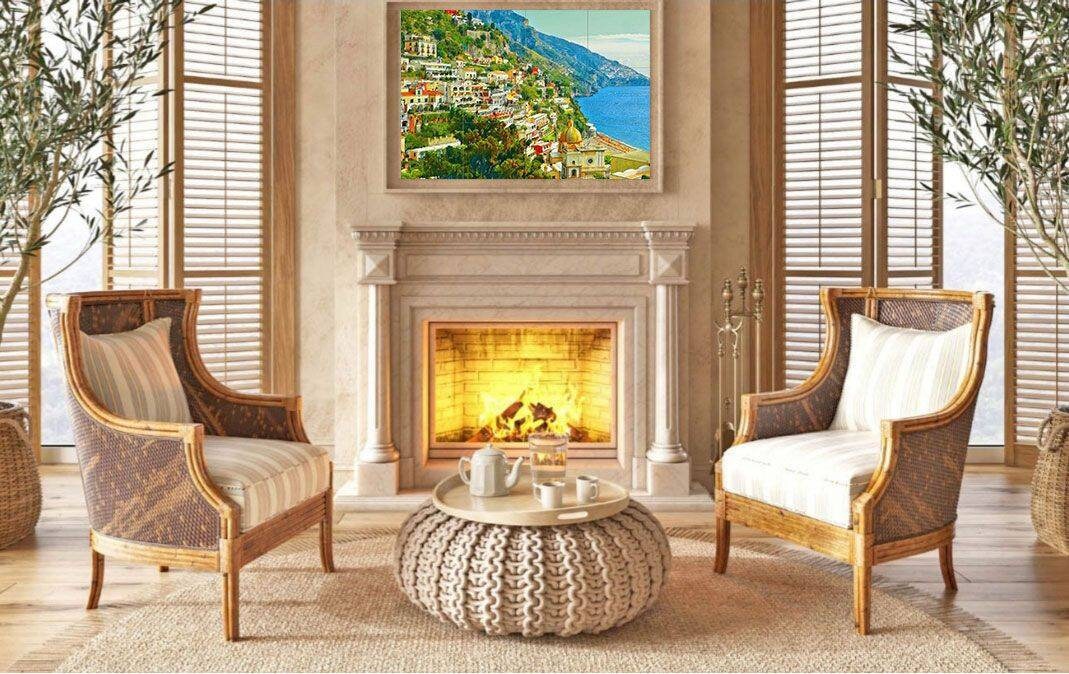 Tile Mural/Mosaic Ceramic Panel of Praiano - Praiano wall print - Amalfi coast print -Praiano Wall Art -Tile Mural -Gloss Tiles -Tile Mosaic