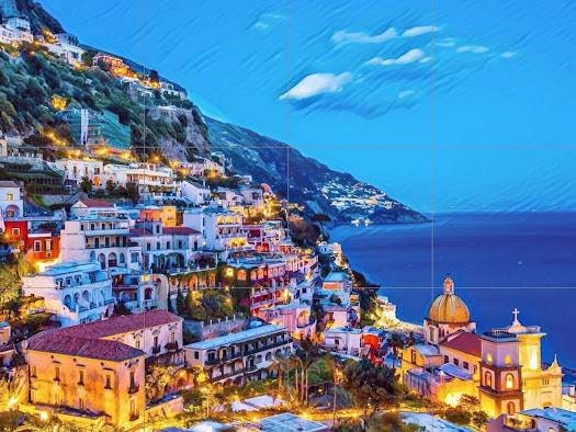 Tile Mural/Mosaic Ceramic Panel of Positano - Positano wall print - Positano Wall Art - Positano Tile Mural - Gloss Tiles - Tile Mosaic