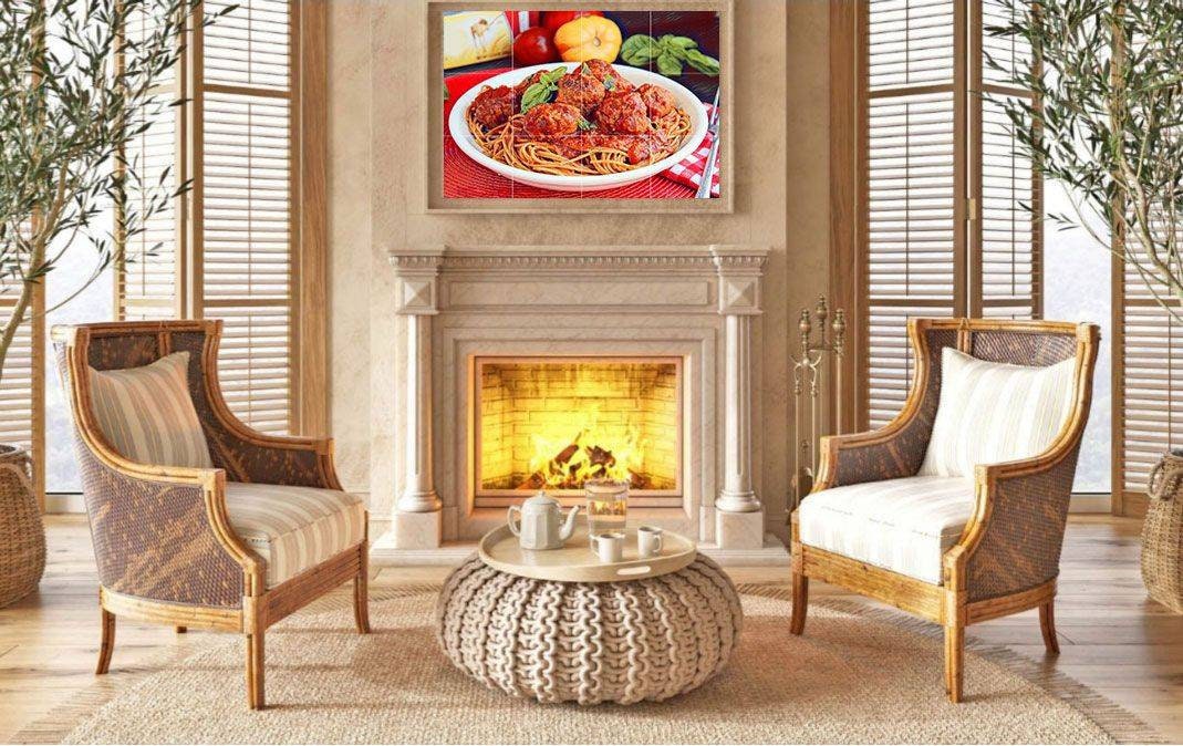 Tile Mural/Mosaic Ceramic Panel of Spaghetti with Meatballs - Italian food print - Food Wall Art - Tile Mural - Gloss Tiles - Tile Mosaic