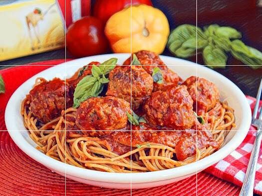 Tile Mural/Mosaic Ceramic Panel of Spaghetti with Meatballs - Italian food print - Food Wall Art - Tile Mural - Gloss Tiles - Tile Mosaic