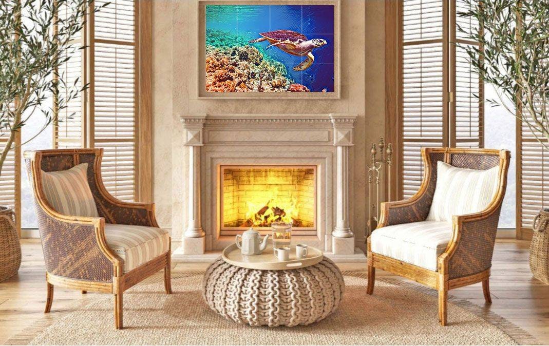 Sea Turtle Mosaic Tile Mural |Turtle Tile Backsplash, Wall Art & Home Decor | Sea Turtle Tile,Turtle Wall Art,Sea Animal Print, Turtle Print
