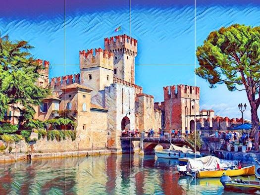 Tile Mural/Mosaic Ceramic Panel of Sirmione -Sirmione wall print - Lake Garda wall print -Tile Mural -Home decor -Tile Mosaic - Accent tiles