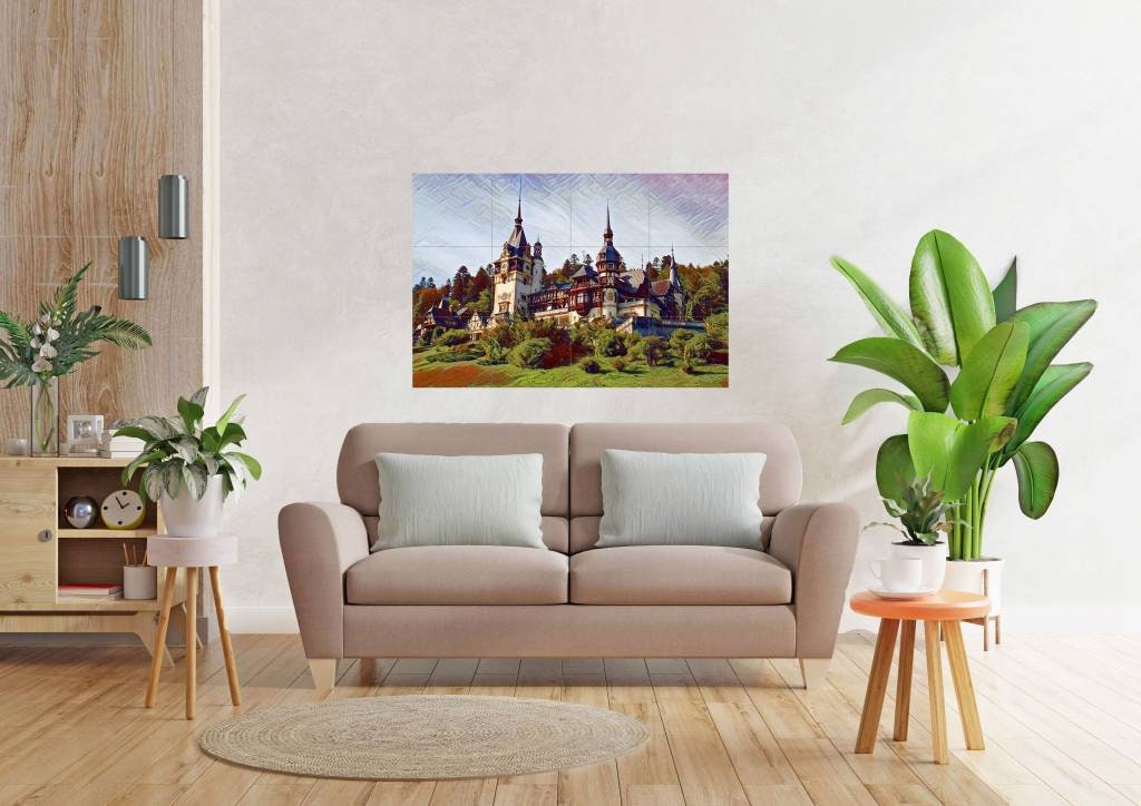Tile Mural/Mosaic Ceramic Panel of Romania Peles - Romania wall print - Romanian Castle - Romanian Wall Art Print- Tile Mural -Tile Mosaic