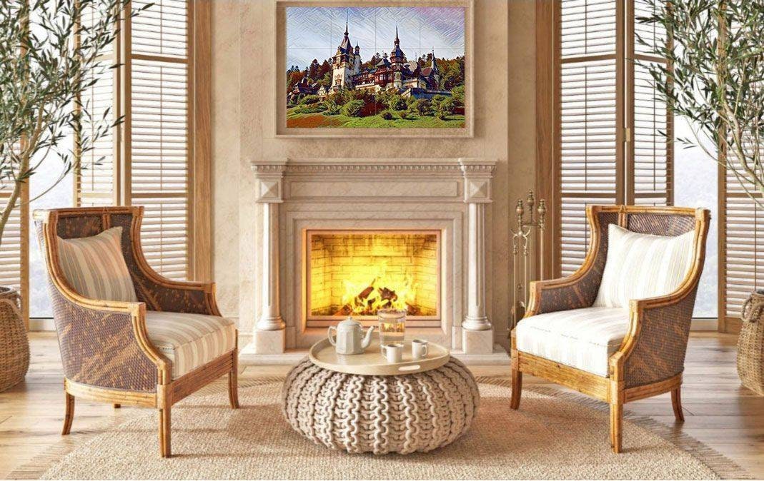 Tile Mural/Mosaic Ceramic Panel of Romania Peles - Romania wall print - Romanian Castle - Romanian Wall Art Print- Tile Mural -Tile Mosaic