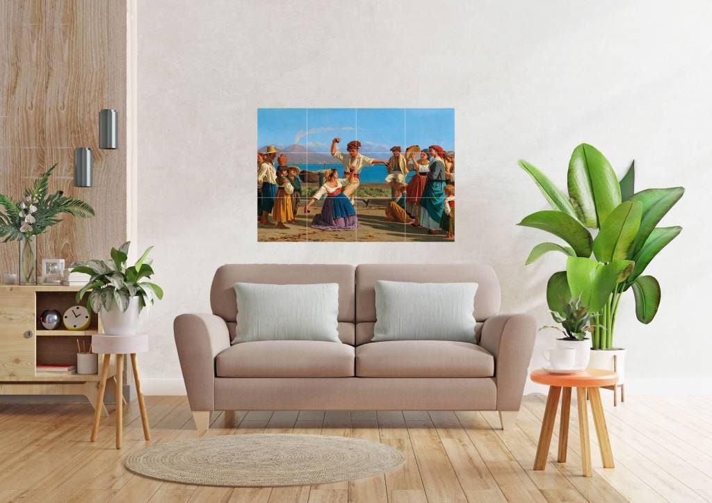 Tile Mural/Mosaic Ceramic Panel of Tarantella, Naples Vesuvius print -Naples Wall Art -Naples print- Vesuvius print- Tile Mural -Tile Mosaic