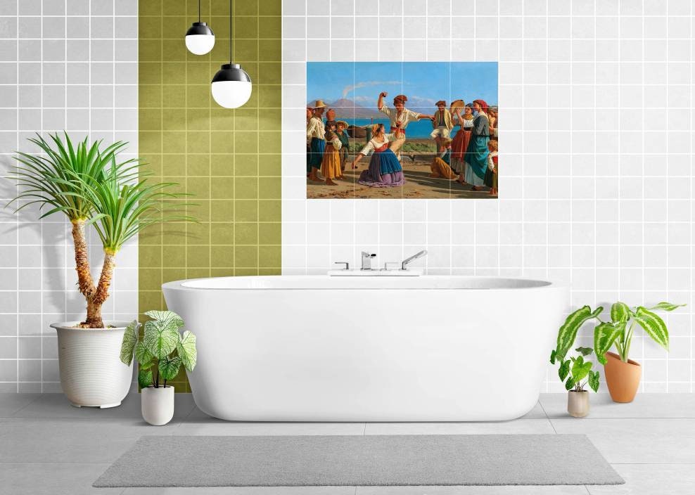 Tile Mural/Mosaic Ceramic Panel of Tarantella, Naples Vesuvius print -Naples Wall Art -Naples print- Vesuvius print- Tile Mural -Tile Mosaic