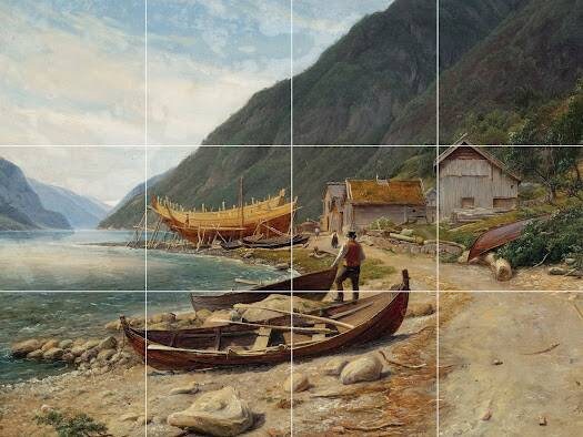 Tile Mural/Mosaic Ceramic Panel of Thomas Fearnley Gravensfjord - Gravensfjord print - Thomas Fearnley print - Tile Mural - Tile Mosaic