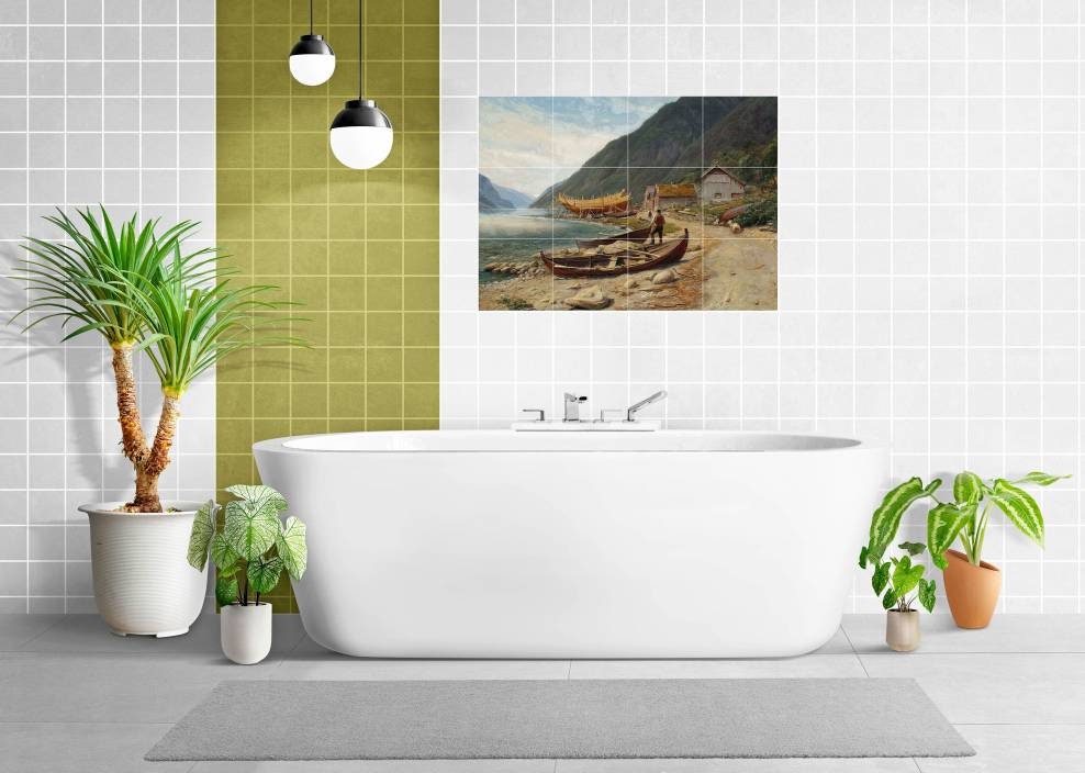 Tile Mural/Mosaic Ceramic Panel of Thomas Fearnley Gravensfjord - Gravensfjord print - Thomas Fearnley print - Tile Mural - Tile Mosaic