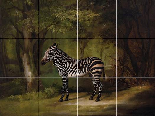 Tile Mural/Mosaic Ceramic Panel of a Zebra by George Stubbs - Zebra wall print - Tile Mural -George Stubbs Print -Gloss Tiles - Tile Mosaic