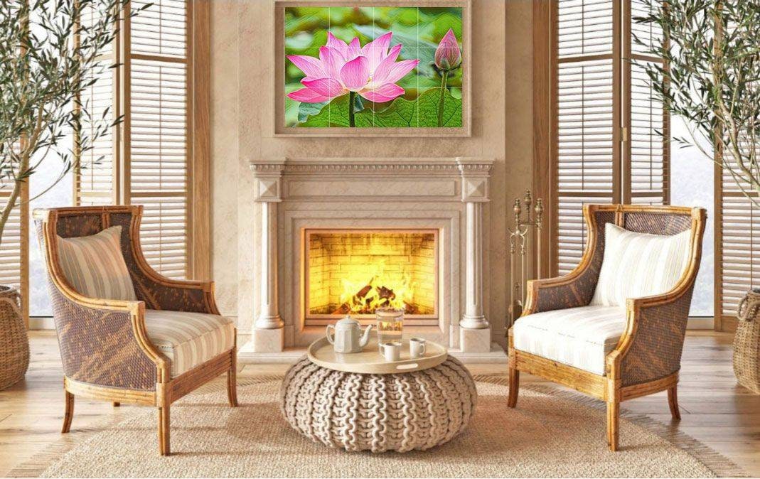 Tile Mural/Mosaic Ceramic Panel of a Water Lily Flower - Colourful Wall Nature Art - Tile Mural Art Print - Home Decor - Tile Mosaic