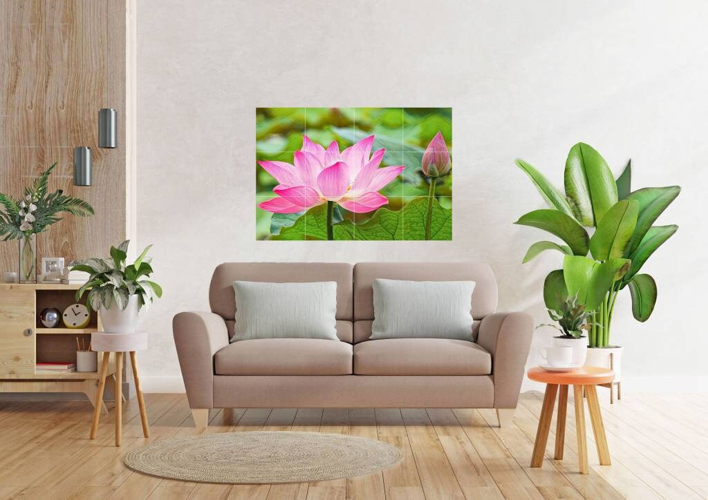 Tile Mural/Mosaic Ceramic Panel of a Water Lily Flower - Colourful Wall Nature Art - Tile Mural Art Print - Home Decor - Tile Mosaic