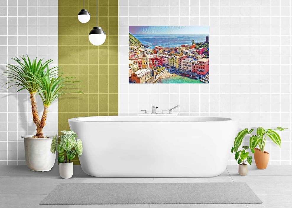 Tile Mural/Mosaic Ceramic Panel of Vernazza - Italy wall art - Vernazza wall print- Colourful Wall Art -Tile Mural -Gloss Tiles -Tile Mosaic