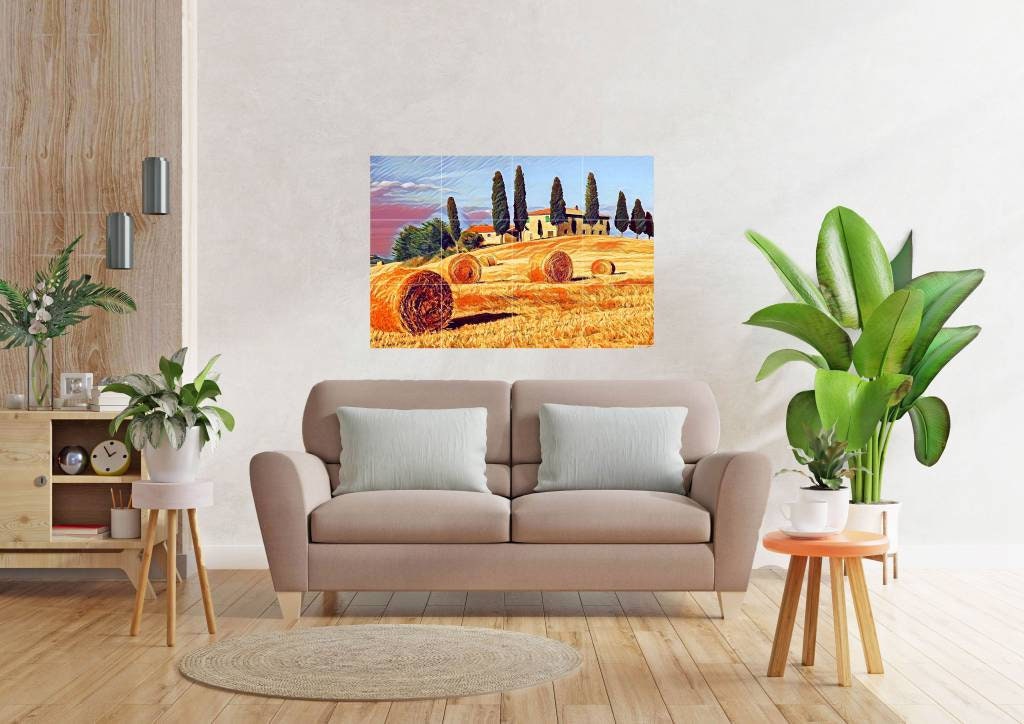 Tile Mural/Mosaic Ceramic Panel of Tuscany Hills - Tuscany wall print - Colourful Wall Art - Tile Mural - Italian Home decor- Tile Mosaic