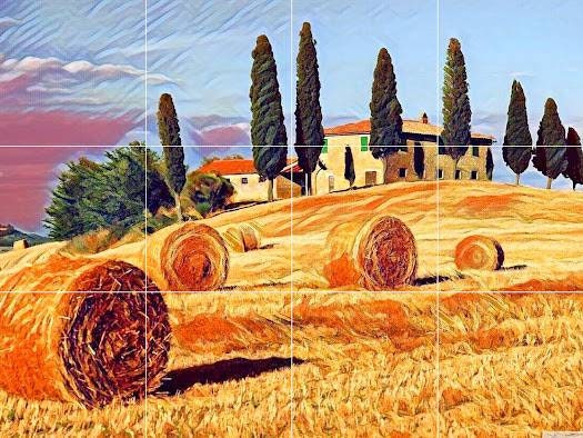Tile Mural/Mosaic Ceramic Panel of Tuscany Hills - Tuscany wall print - Colourful Wall Art - Tile Mural - Italian Home decor- Tile Mosaic