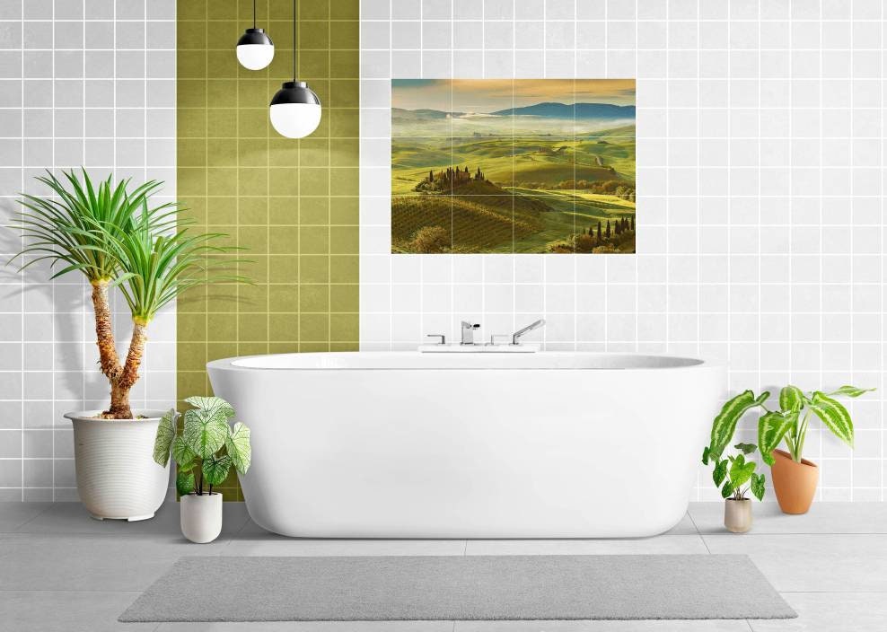 Tile Mural/Mosaic Ceramic Panel of Val d Orcia - Tuscany - Italian Landscape - Colourful Wall Art - Tile Mural - Gloss Tiles - Tile Mosaic