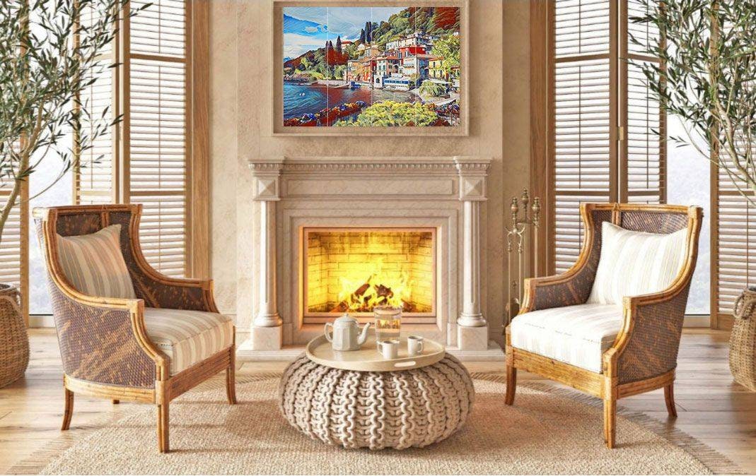 Tile Mural/Mosaic Ceramic Panel of Varenna - Varenna wall print - Lake Como print - Lake Como Mural - Tile Mural - Gloss Tiles - Tile Mosaic