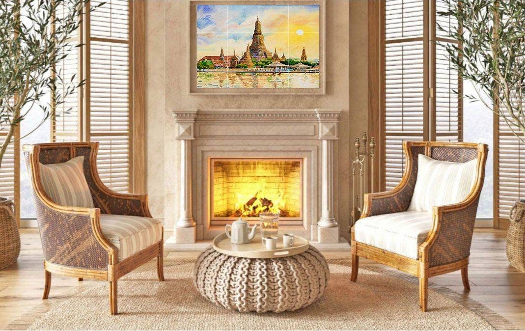 Tile Mural/Mosaic Ceramic of Wat Arun Temple - Thailand - Lovely Landscape -Colourful Wall Art - Tile Mural - Gloss Tiles - Tile Mosaic