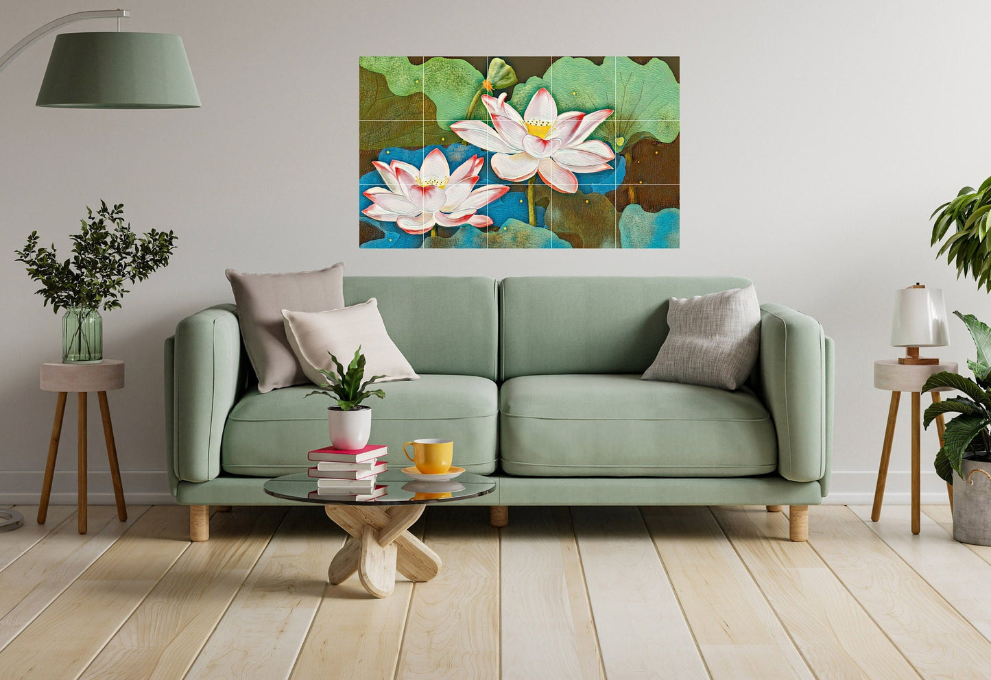 Tile Mural/Mosaic Ceramic Panel of Lotus Flowers - Lotus Flower Mural - Colourful Wall Art - Tile Mural - Gloss Tiles - Tile Mosaic