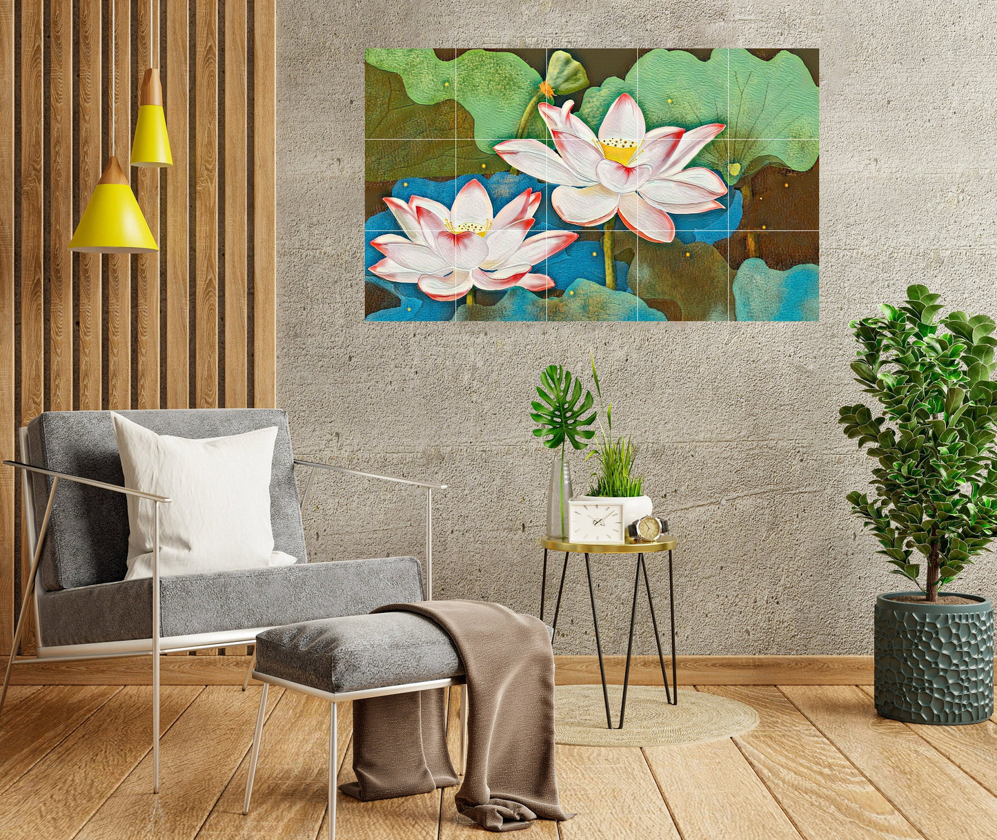Tile Mural/Mosaic Ceramic Panel of Lotus Flowers - Lotus Flower Mural - Colourful Wall Art - Tile Mural - Gloss Tiles - Tile Mosaic