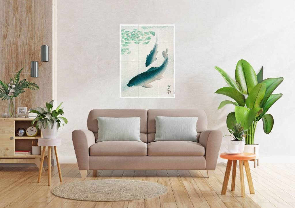 Tile Mural/Mosaic Ceramic Panel of a Koi or Carp - Ohara Koson - Japanese Mural -Japan Tile Mural - Fish Mosaic - Gloss Tiles - Tile Mosaic