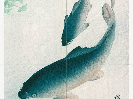 Tile Mural/Mosaic Ceramic Panel of a Koi or Carp - Ohara Koson - Japanese Mural -Japan Tile Mural - Fish Mosaic - Gloss Tiles - Tile Mosaic