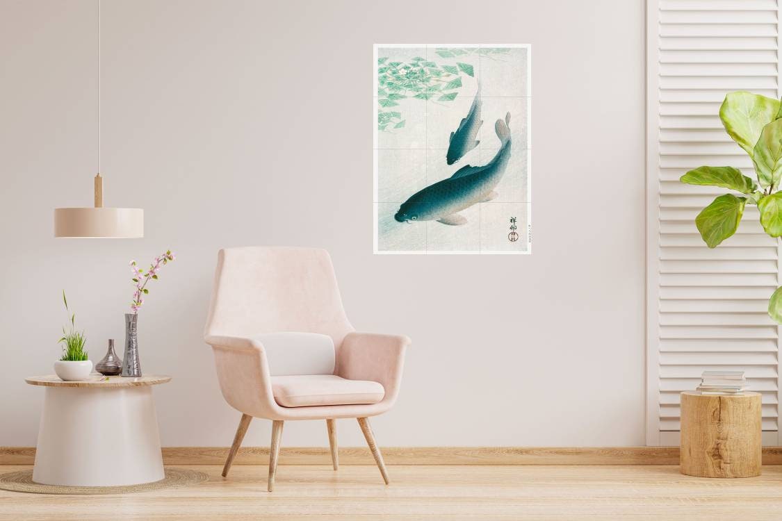 Tile Mural/Mosaic Ceramic Panel of a Koi or Carp - Ohara Koson - Japanese Mural -Japan Tile Mural - Fish Mosaic - Gloss Tiles - Tile Mosaic