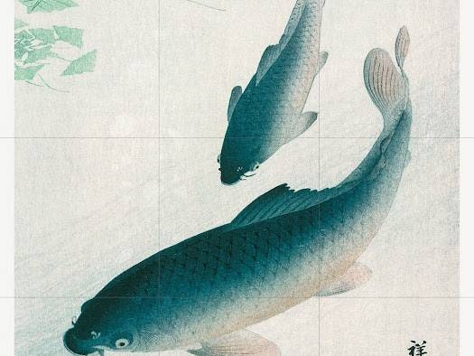 Tile Mural/Mosaic Ceramic Panel of a Koi or Carp - Ohara Koson - Japanese Mural -Japan Tile Mural - Fish Mosaic - Gloss Tiles - Tile Mosaic
