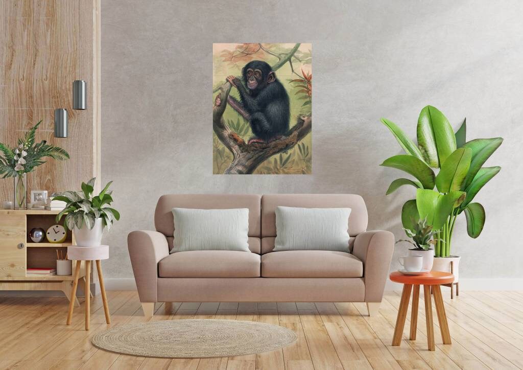 Tile Mural/Mosaic Ceramic Panel of Chimpanzee - Joseph Wolf - Monkey Wall Art Print Decor - Chimpanzee Painting - Gloss Tiles - Tile Mosaic