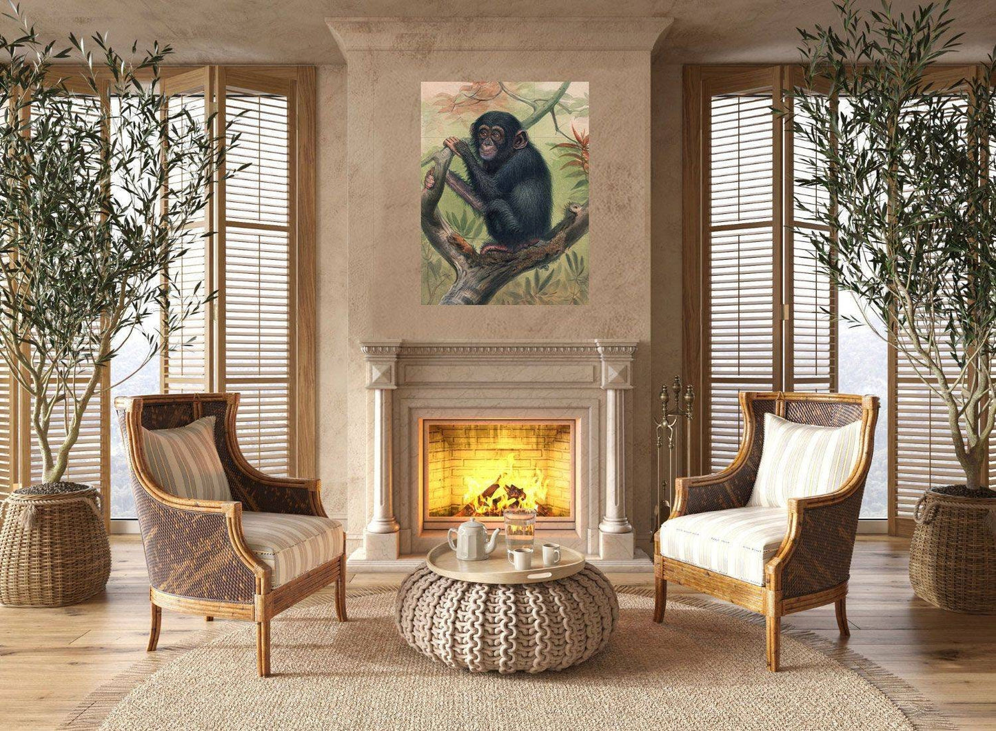 Tile Mural/Mosaic Ceramic Panel of Chimpanzee - Joseph Wolf - Monkey Wall Art Print Decor - Chimpanzee Painting - Gloss Tiles - Tile Mosaic