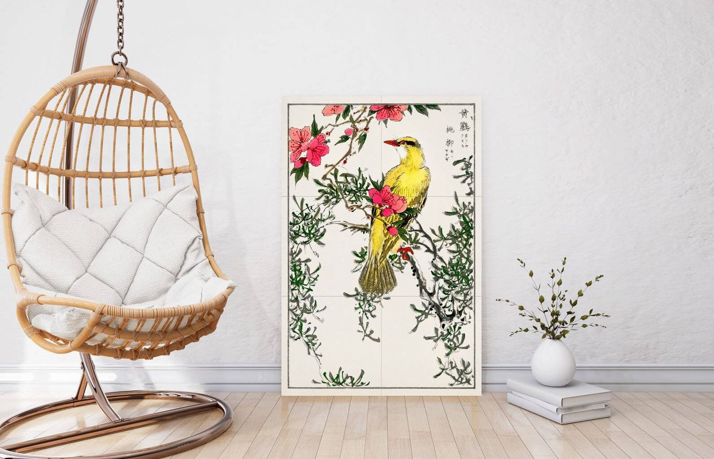 Tile Mural/Mosaic Ceramic Panel of Numata Kashu Chinese Bush-Warbler - Bush warbler print - Numata Kashu wall print - Bird Art Tile Mosaic