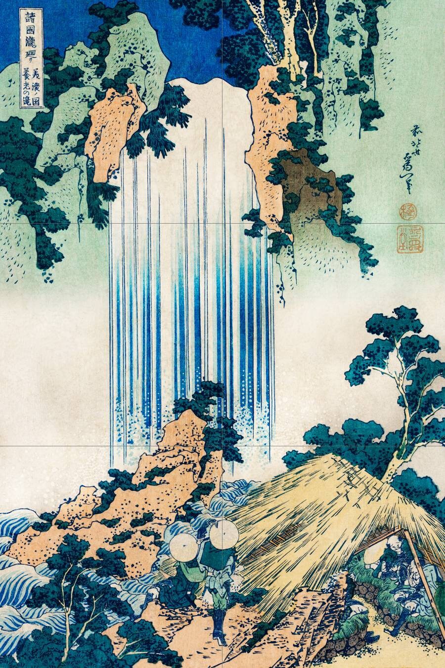 Tile Mural/Mosaic Ceramic Panel of Yoro Waterfall in Mino Province - Katsushika Hokusai Art Print-Japanese Mural - Gloss Tiles - Tile Mosaic