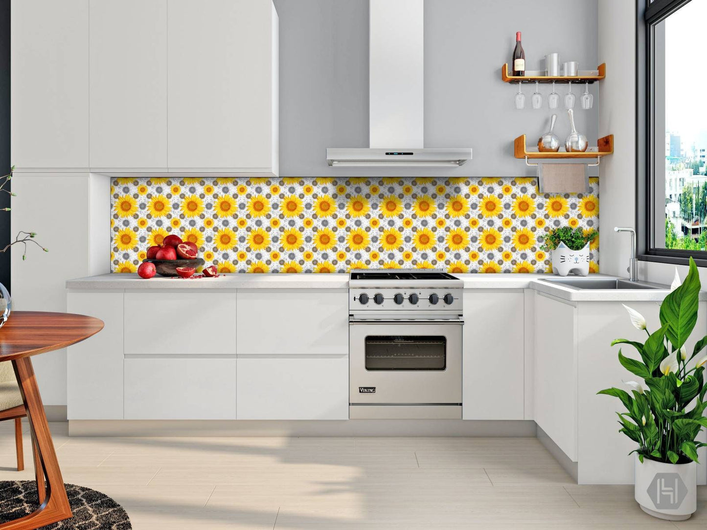 Floral Sunflower Tiles Flowers Leaves Leaf Design - Set of 2 Floral Wall DecorTiles - Kitchen Backsplash Tiles, Decorative Tiles, Bathroom