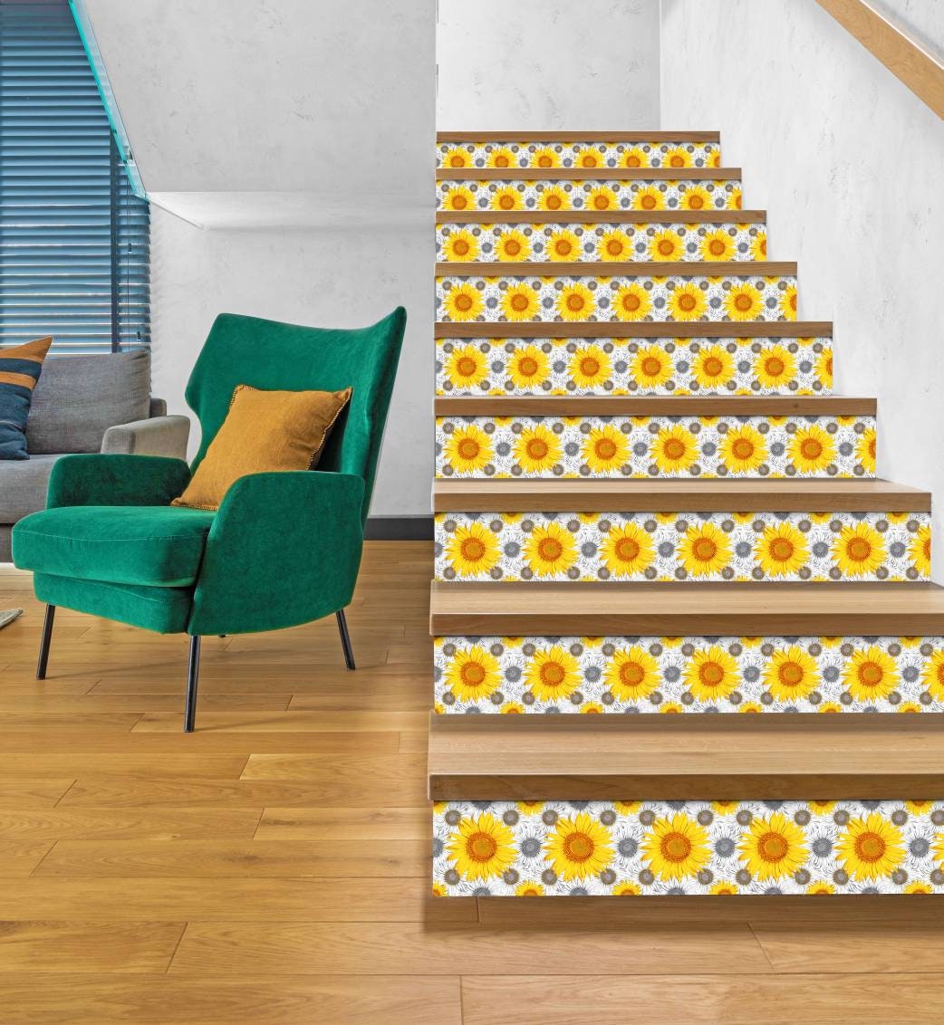 Floral Sunflower Tiles Flowers Leaves Leaf Design - Set of 2 Floral Wall DecorTiles - Kitchen Backsplash Tiles, Decorative Tiles, Bathroom