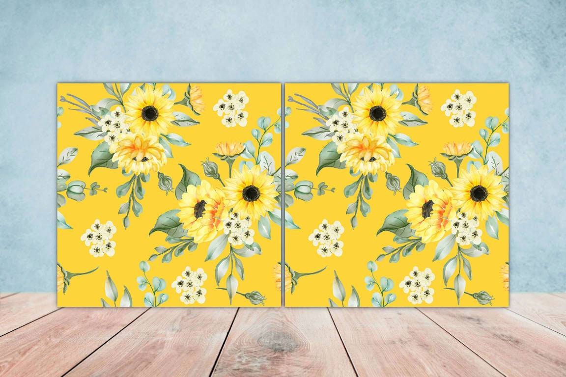 Floral Tiles Flowers Design - Two 6 x 6 inches decorative ceramic tiles