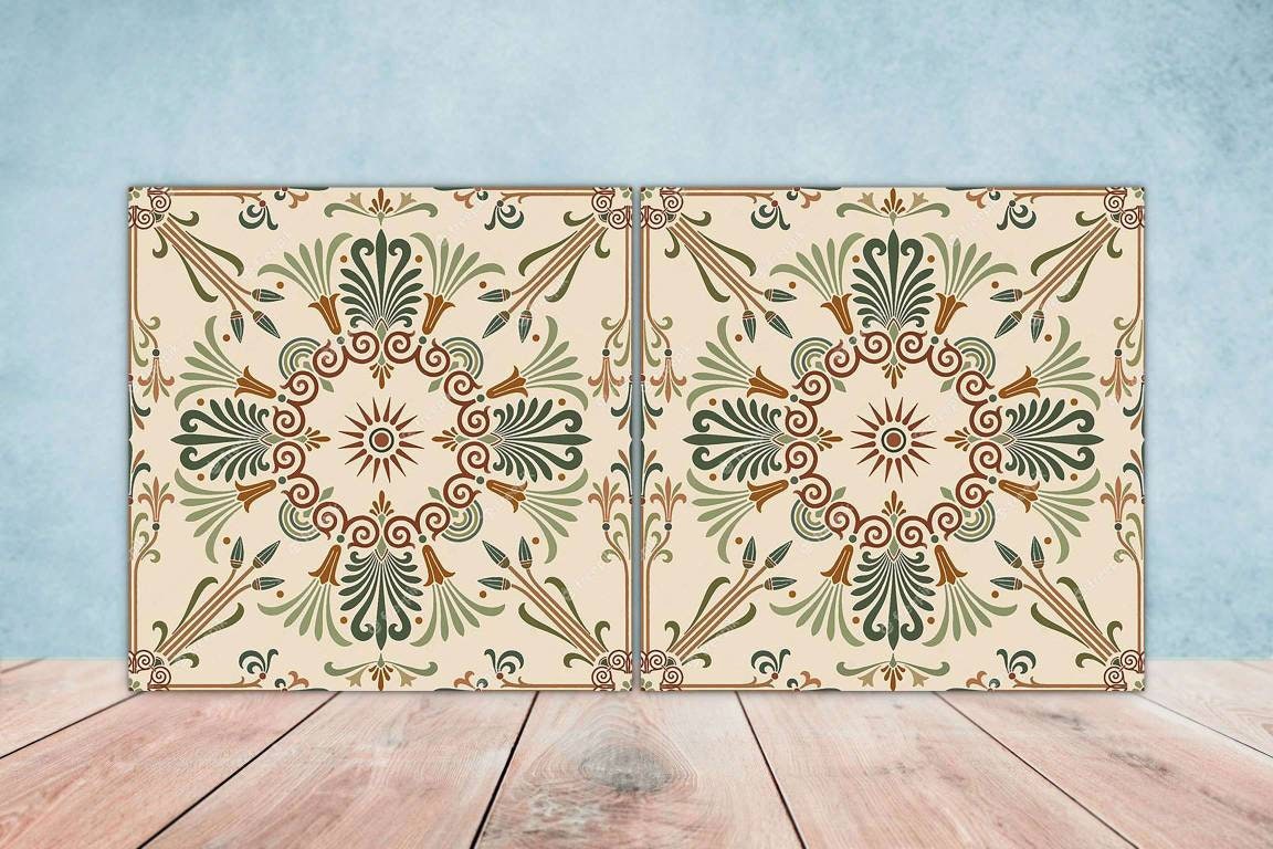 Greek Mediterranean Tiles - Set of 2 Greek Wall Decor Tiles - Kitchen Backsplash Tiles, Table Decorative Tiles, Bathroom Tiles, Coaster