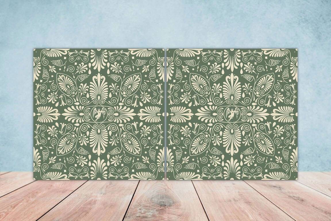 Greek Mediterranean Tiles - Set of 2 Greek Wall Decor Tiles - Kitchen Backsplash Tiles, Table Decorative Tiles, Bathroom Tiles, Coaster