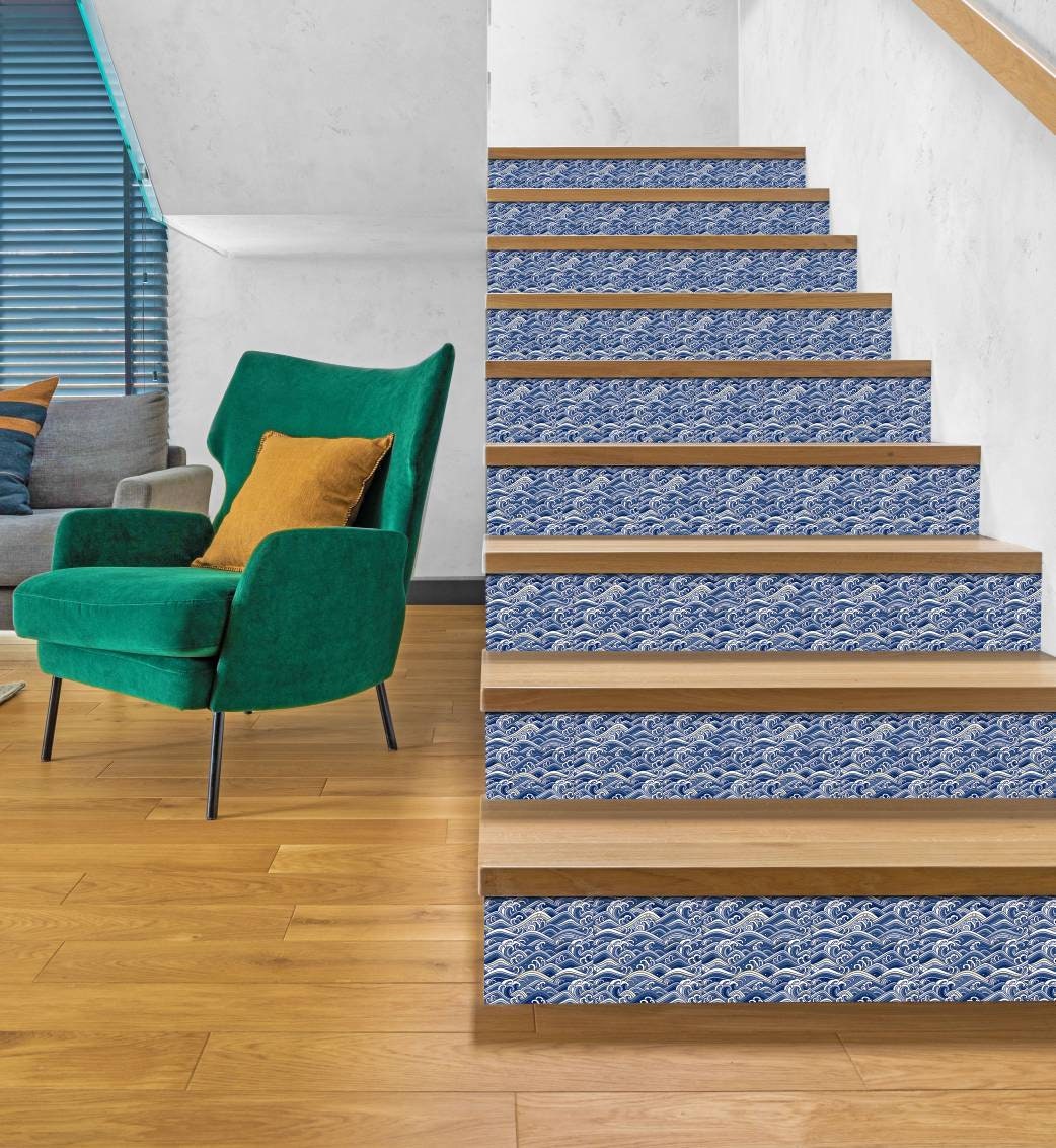 Japanese Wave Ceramic Tiles - Set of 2 Japan Wall Decor Tiles - Kitchen Backsplash Tiles, Table Decorative Tiles, Bathroom Tiles, Coaster