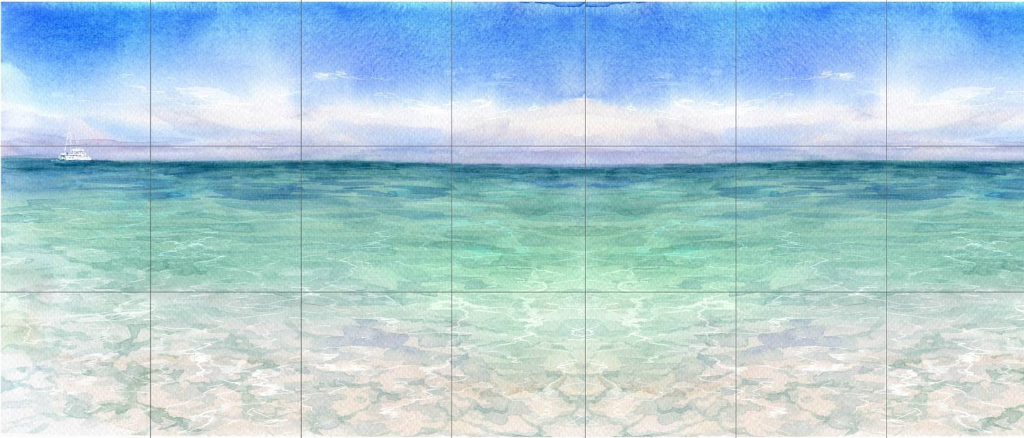 Tile Mural/Mosaic Ceramic Panel of Watercolor Ocean Waves- Sea Mural - Ocean Waves Wall Mural - Wall Art -Tile Mural - Ocean Waves print